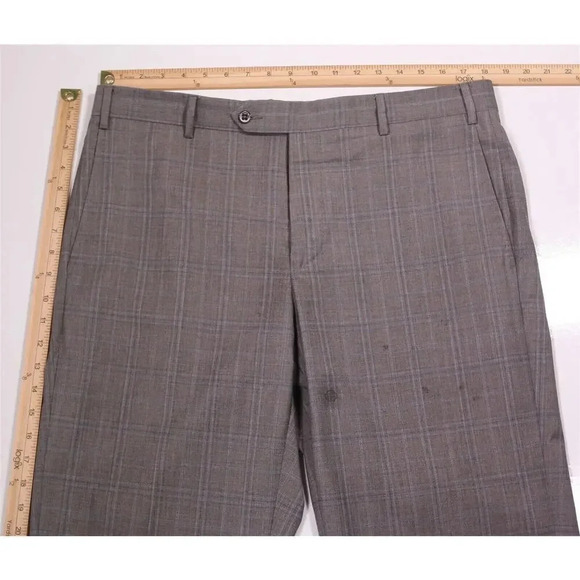 Zanella Current Devon Brown w/ Blue Windowpane Flat Front Wool Pants 36x29 - Picture 4 of 8